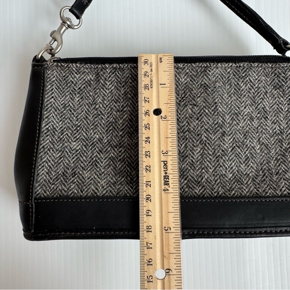 Y2K Coach brand Bleecker tweed herringbone wool and leather Black &Gray Mini Bag - Picture 9 of 10